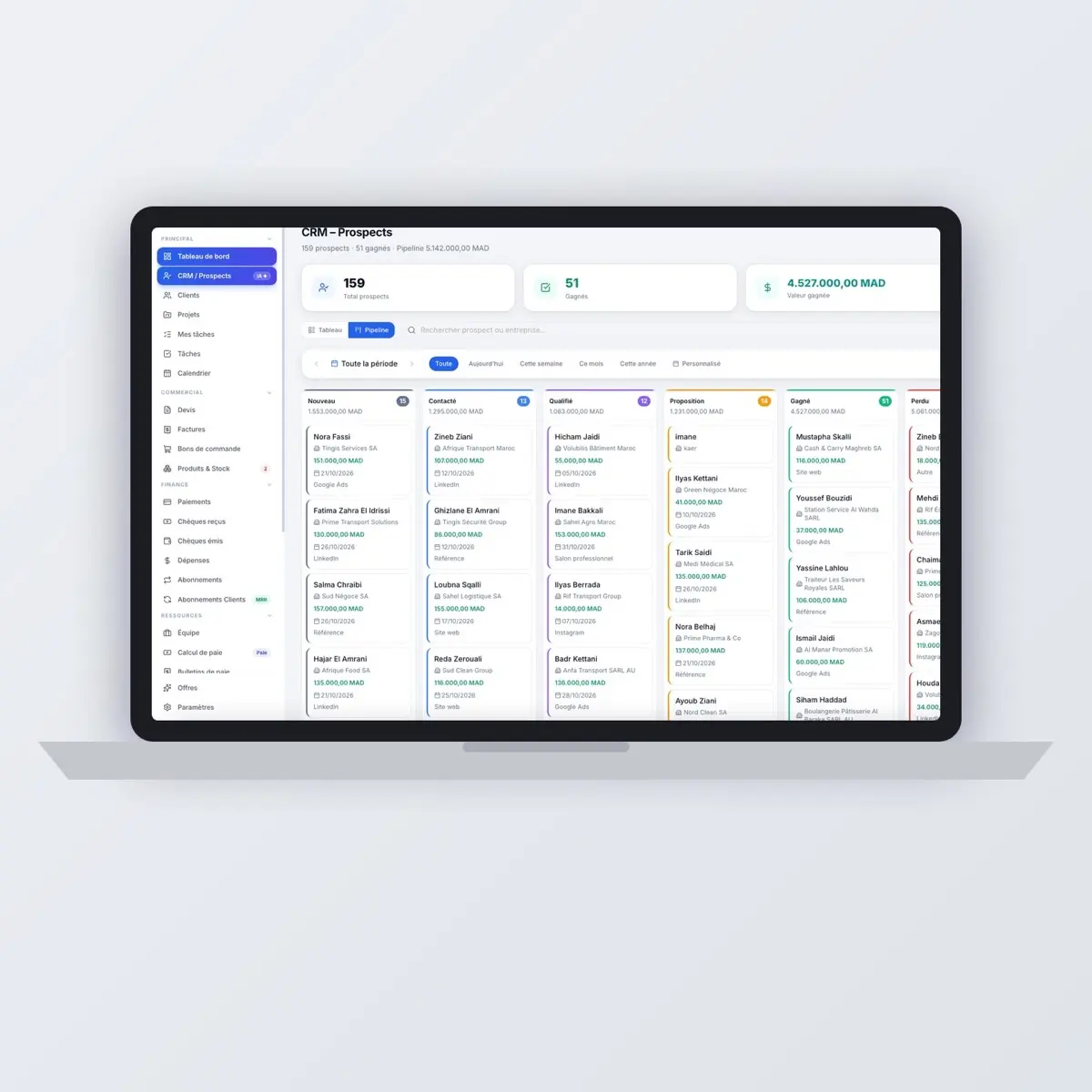 Tableau de bord d’une plateforme de gestion d’entreprise développée par NextGital
